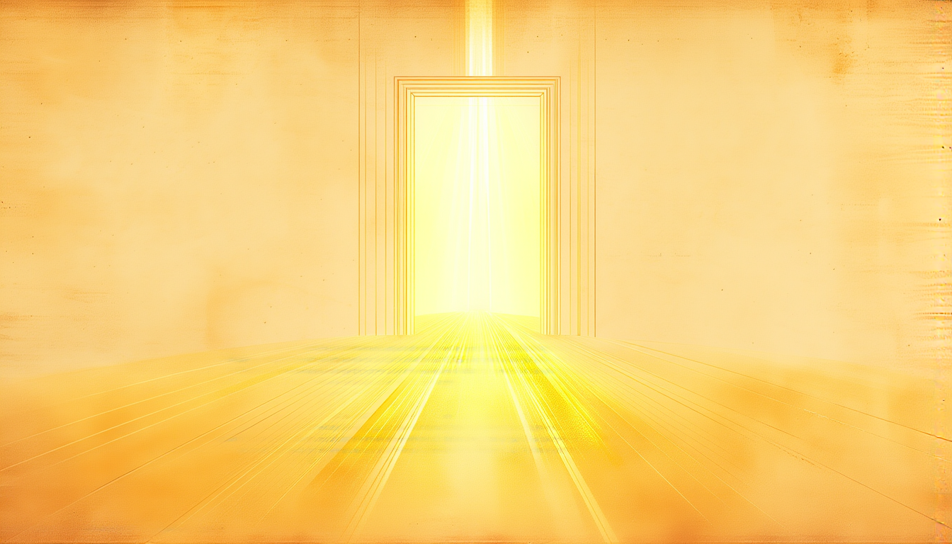 A doorway opening onto a field of golden light